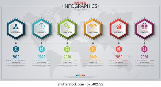Infographic business horizontal timeline process chart template. Vector modern banner used for presentation and workflow layout diagram, web design. Abstract elements of graph 6 steps options.