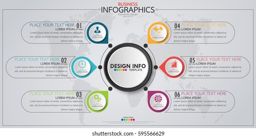 Infographic business horizontal timeline process chart template. Vector modern banner used for presentation and workflow layout diagram, web design. Abstract elements of graph 6 steps options.