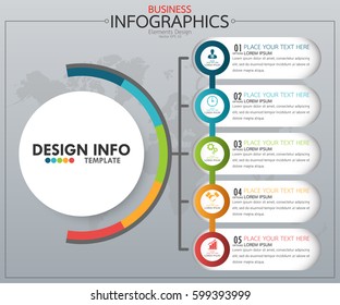 Infographic business horizontal timeline process chart template. Vector modern banner used for presentation and workflow layout diagram, web design. Abstract elements of graph 5 steps options.