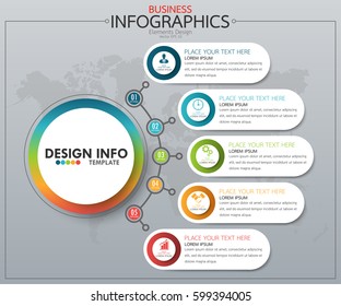 Infographic business horizontal timeline process chart template. Vector modern banner used for presentation and workflow layout diagram, web design. Abstract elements of graph 5 steps options.