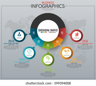 Infographic business horizontal timeline process chart template. Vector modern banner used for presentation and workflow layout diagram, web design. Abstract elements of graph 5 steps options.