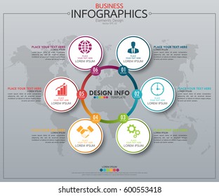 Infographic business horizontal timeline process chart template. Vector modern banner used for presentation and workflow layout diagram, web design. Abstract elements of graph 6 steps options.