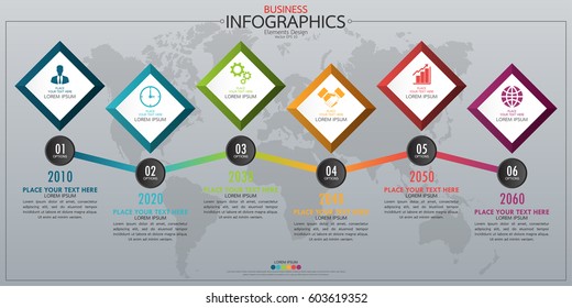 Infographic business horizontal timeline process chart template. Vector modern banner used for presentation and workflow layout diagram, web design. Abstract elements of graph 6 steps options.
