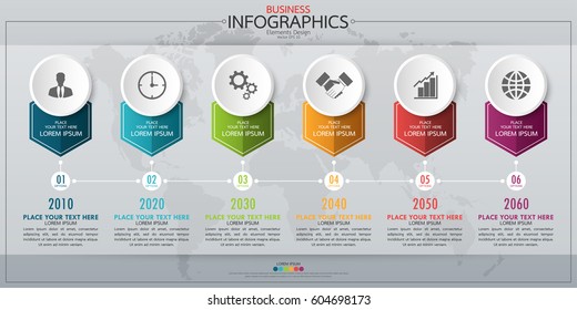 Infographic business horizontal timeline process chart template. Vector modern banner used for presentation and workflow layout diagram, web design. Abstract elements of graph 6 steps options.