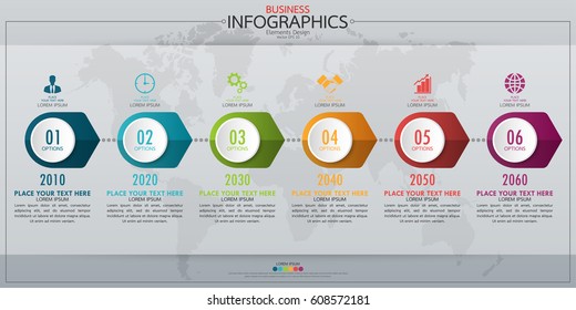 Infographic business horizontal timeline process chart template. Vector modern banner used for presentation and workflow layout diagram, web design. Abstract elements of graph 6 steps options.