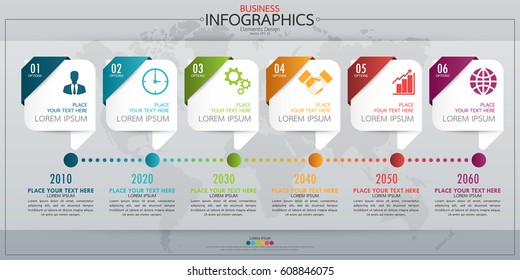 Infographic business horizontal timeline process chart template. Vector modern banner used for presentation and workflow layout diagram, web design. Abstract elements of graph 6 steps options.