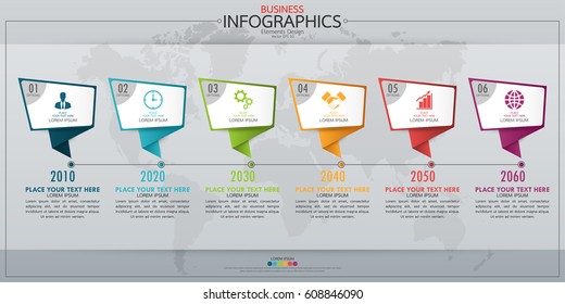 Infographic business horizontal timeline process chart template. Vector modern banner used for presentation and workflow layout diagram, web design. Abstract elements of graph 6 steps options.