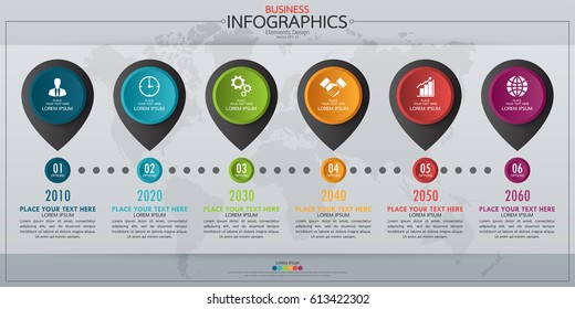 Infographic business horizontal timeline process chart template. Vector modern banner used for presentation and workflow layout diagram, web design. Abstract elements of graph 6 steps options.