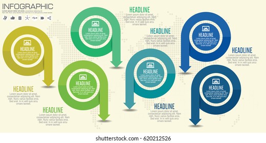 Infographic business horizontal timeline process chart template. Vector modern banner used for presentation and workflow layout diagram, web design. Abstract elements of graph 6 steps options.