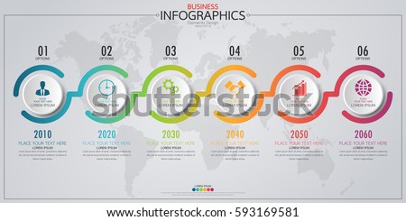 Infographic business horizontal timeline process chart template. Vector modern banner used for presentation and workflow layout diagram, web design. Abstract elements of graph 6 steps options.
