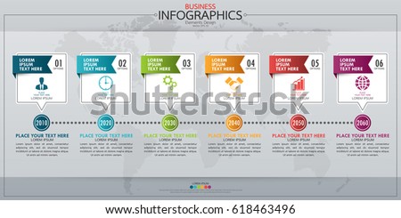 Infographic business horizontal timeline process chart template. Vector modern banner used for presentation and workflow layout diagram, web design. Abstract elements of graph 6 steps options.