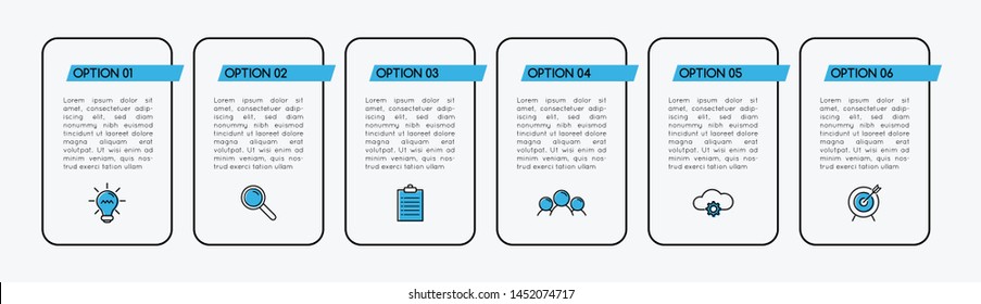 Infographic with business icons and 6 options. Vector