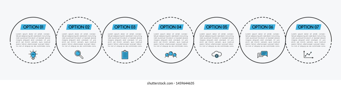Infographic with business icons. 7 options. Vector