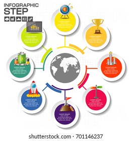 Infographic with business  icons 8 circles Steps Diagram Template. How to success concept.