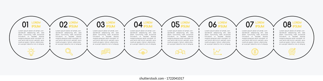 Infographic with business icons and 8 options. Vector