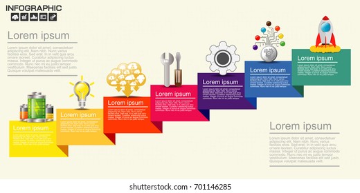 Infographic with business  icons Seven Steps Diagram Template. How to success concept.