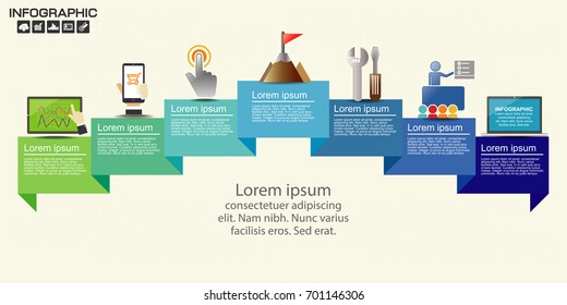 Infographic with business  icons Seven Steps Diagram Template. How to success concept.