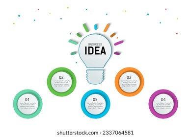 Infographic business idea. thinking ideas brain, innovation concept. glowing light bulb. Color Vector template design layout 5 step.