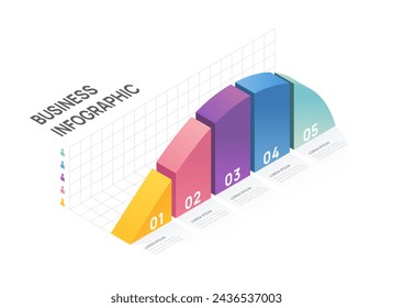 Infographic business isometric diagram template. Modern Timeline 5 step, digital marketing data, presentation vector infographics.
