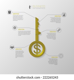 Infographic. Business key concept template. Gold vector