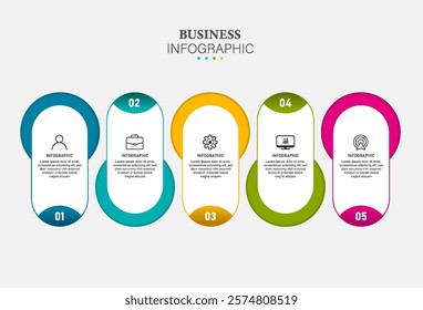 Infographic business long circle design template with 5 options, steps or processes. Can be used for presentations banner, workflow layout, process diagram, flow chart, info graph
