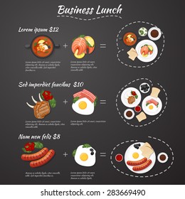 Infographic business lunch menu. Special offers. Set meal at a discounted price