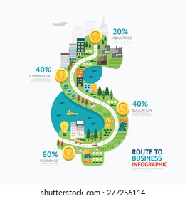 Infographic Business Money Dollar Shape Template Design.route To Success Concept Vector Illustration / Graphic Or Web Design Layout