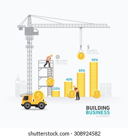 Infographic Business Money Graph Template Design. Building To Success Concept Vector Illustration / Graphic Or Web Design Layout.