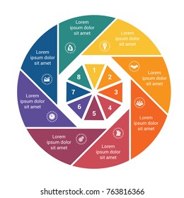 Infographic Business Pie chart for 8 options step by step processes