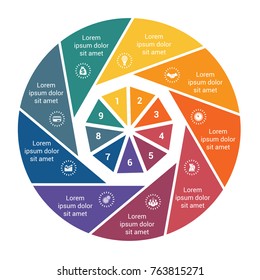 Infographic Business Pie chart for 9 options step by step processes