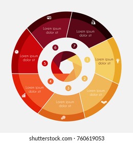  Infographic Business Pie chart for presentations with 7 options, cycle processes. 