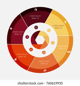  Infographic Business Pie chart for presentations with 6 options, cycle processes. 