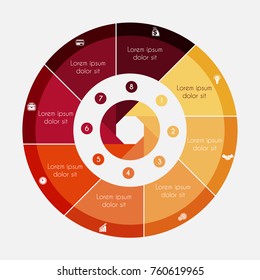 Infographic Business Pie chart for presentations with 8 options, cycle processes. 