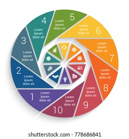 Infographic Business Pie chart  vector design template for 10 options, steps, parts, workflow.