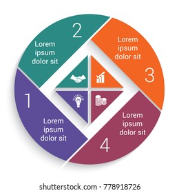 Infographic Business Pie chart  vector design template for 4 options, steps, parts, workflow.