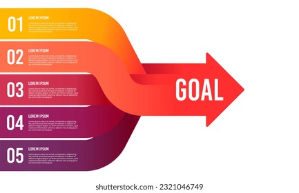 Infographic business presentation 5 options to goal. Infographic Arrows. Strategy, Marketing, Report. Vector illustration.