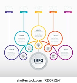 Infographic or Business presentation with 5 options. Vector dynamic infographics or mind map of technology or education process. Web Template of a chart, mindmap or diagram with five steps