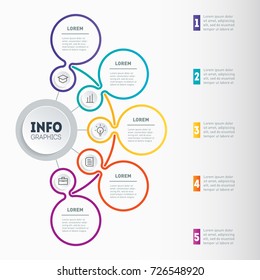 Infographic or Business presentation with 5 options. Web Template of a chart, mindmap or diagram with five steps. Vector dynamic infographics or mind map of technology or education process.