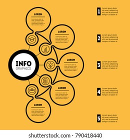 Infographic or Business presentation with 5 options. Vector infographics or mind map of technology or education process with 5 steps. Web Template of a chart, mindmap or diagram. Annual report.