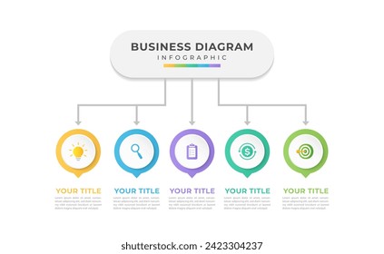 infographic business presentation template with interconnection with 5 options.