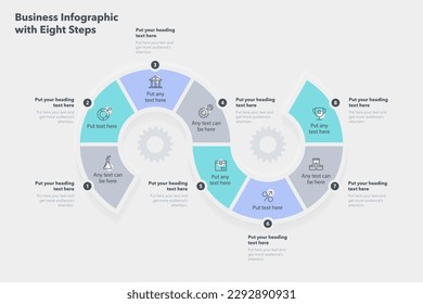 Infographic for business process with eight steps. Simple flat template for data visualization.