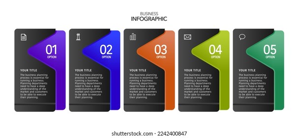Infografía Opciones o pasos de procesos de negocio , iconos coloridos ,material de plantillas de infografía vectorial Ilustración vectorial