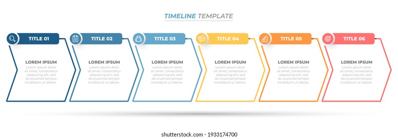 Infographic Business Process Thin Line Design Elements With Arrow And Icon. Timeline With 6 Options, Steps, Parts. Can Be Used For Info Chart, Workflow Layout, Web Design.