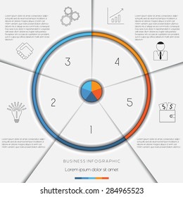 Infographic business process or workflow template with text areas on 5 positions