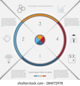 Infographic business process or workflow template with text areas on 4 positions