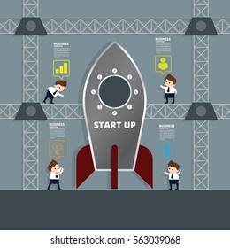 Infographic business rocket start up shape template design.building to success concept vector illustration / graphic or web design layout.