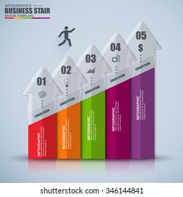 Infographic business staircase success vector design template. Can be used for workflow process, banner, diagram, number options, work plan, web design.