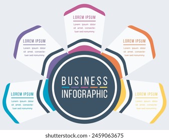 Infographic business template 5 steps, objects, elements or options business information colorful infographic design