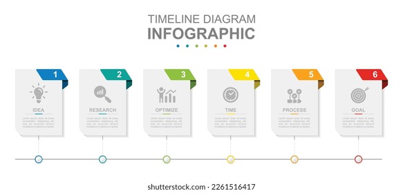 Plantilla de negocio de infografía. 6 Pasos diagrama de línea de tiempo moderno con temas de título. Presentación conceptual.