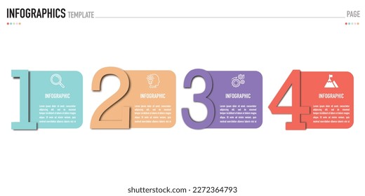 Plantilla de negocio o elemento de infografía como vector con tema de número colorido e iconos sobre fondo blanco para diapositiva o presentación, simple, moderno, mínimo, estilo de corte de papel, venta, 4 pasos, proceso
